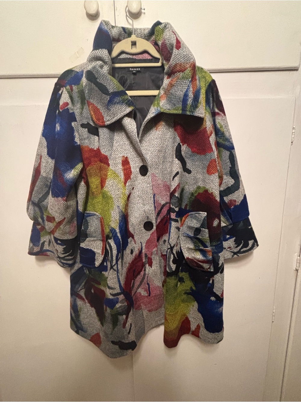 INC International Concepts Multicolor Abstract Print Pea Coat